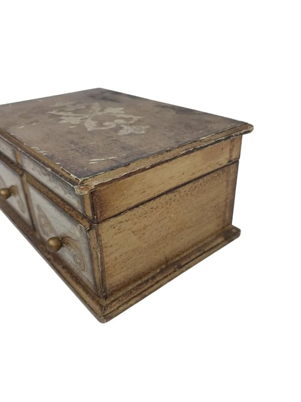 Vintage Florentine Wooden Jewelry Box Velvet Gilded Hollywood Regency AS IS